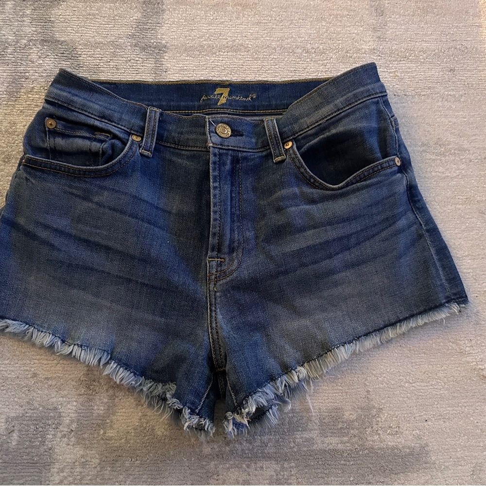 7 For All Mankind Blue Jean Shorts Distressed Hem